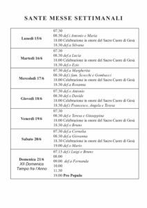 Intenzioni delle Messe del 15/06/2026