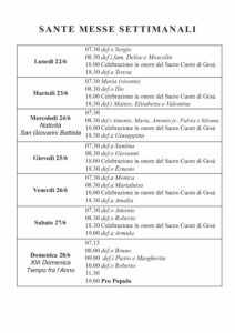 Intenzioni delle Messe del 22/06/2026