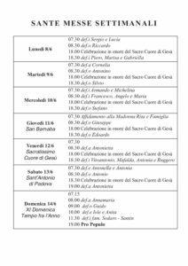 Intenzioni delle Messe del 08/06/2026