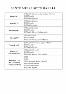 Intenzioni delle Messe del 06/07/2026