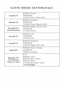 Intenzioni delle Messe del 13/07/2026