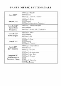 Intenzioni delle Messe del 20/07/2026