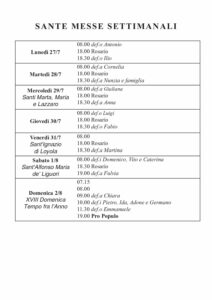 Intenzioni delle Messe del 27/07/2026