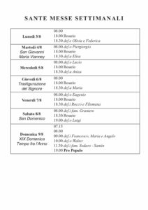 Intenzioni delle Messe del 03/08/2026